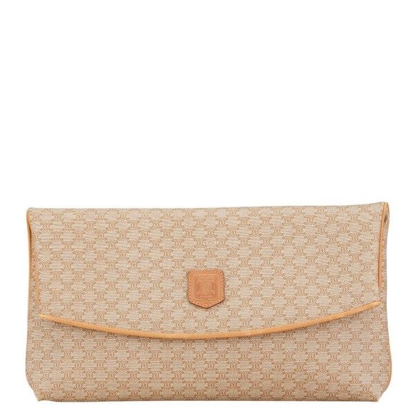 Celine Beige Brown Shoulder Clutch Macadam Leather Bag - Picture 1 of 7